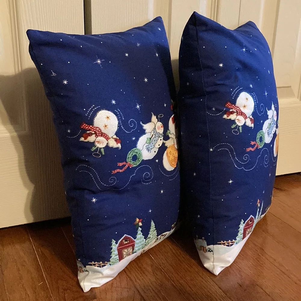 Hand Crafted Flying Angel Snowmen Pillows (2)